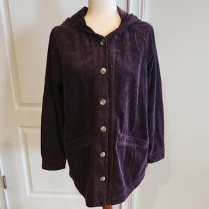 J. JILL Velvet Hooded Tumble Corduroy Jacket, Dark Fig Small Petite NWT